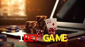 Escena dinámica inspirada en casino con iluminación 1BET GAME, cartas, fichas e íconos de juegos digitales en un espacio moderno de juegos.