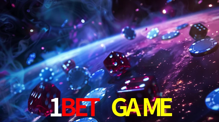 Una escena digital vívida inspirada en casino con 1BET GAME mostrado prominentemente, luces brillantes, fichas, cartas y acentos dorados.