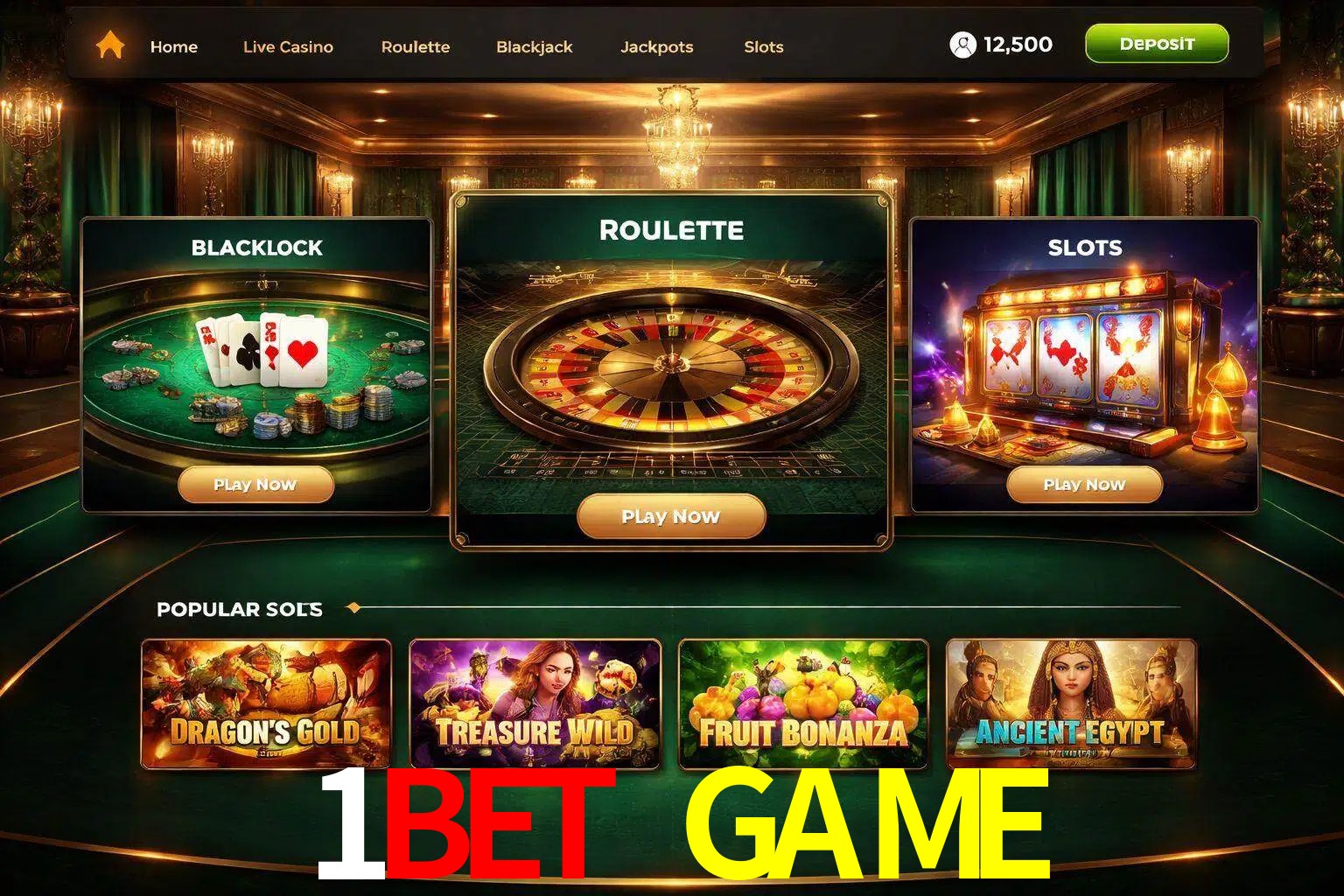 Vista de la plataforma 1BET GAME Casino mostrando categorías organizadas de juegos en línea